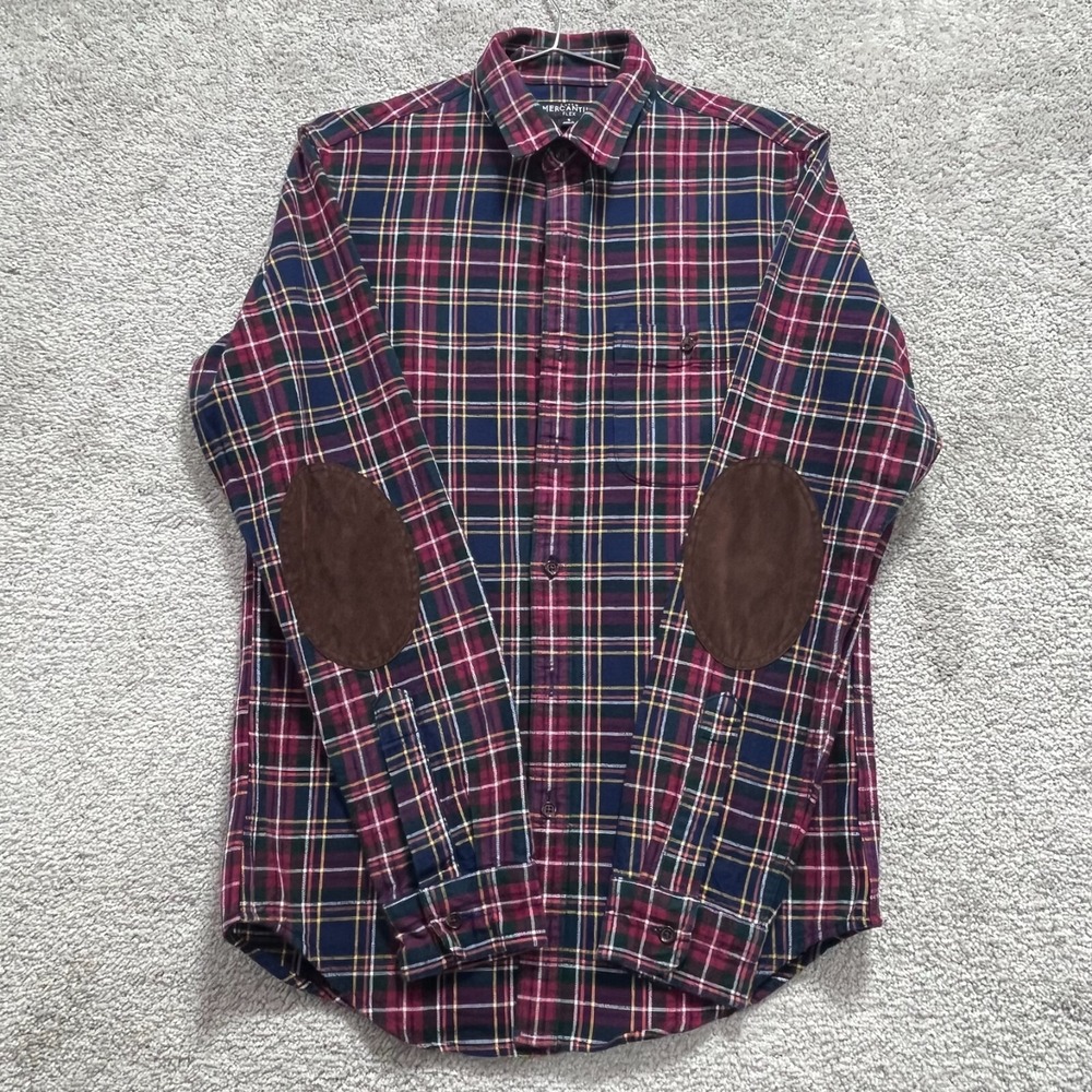 J.Crew Shirt Men's Small Red Plaid Button Down Pocket Long Sleeve Leather Patch